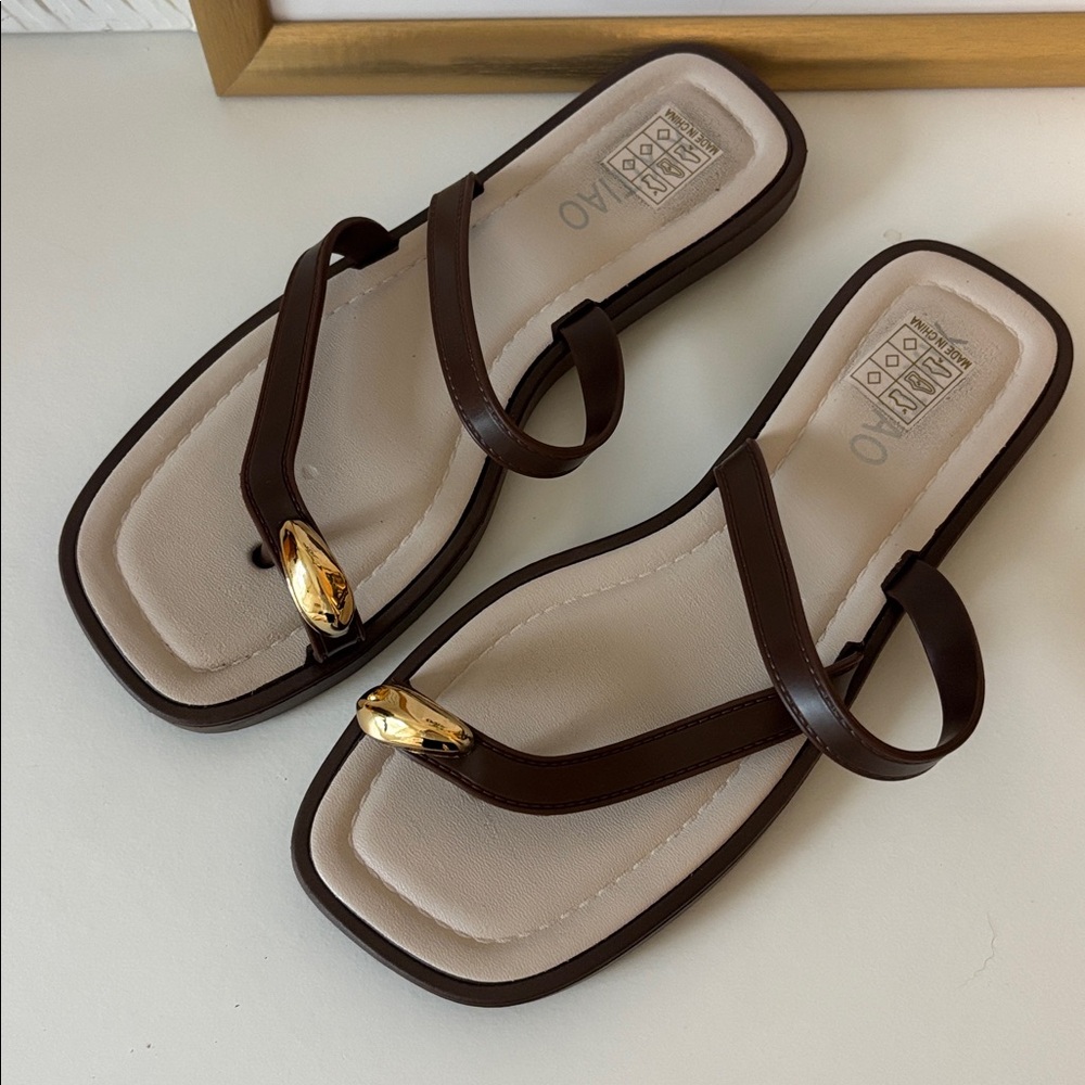 Brown and Gold Strappy Sandals